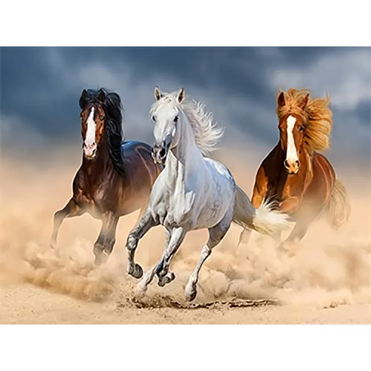 Diamond Painting Set, Bild mit Motiv Galoppierende Pferde und Zubehör, Größe ca. 44 x 33 cm, Bastelset zum Malen mit Glitzersteinchen für Kinder ab 5 Jahren