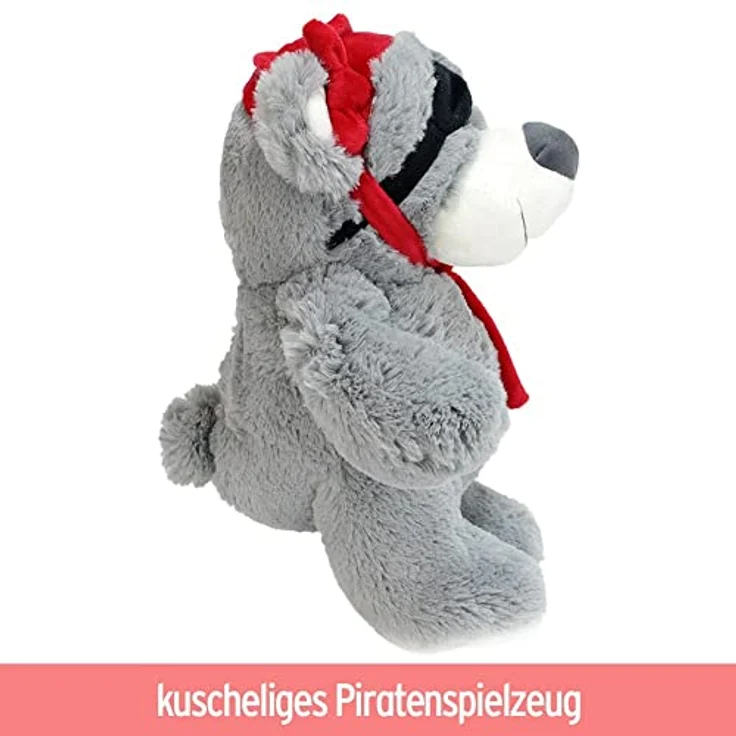BEMIRO Piratenbär Teddy aus Plüsch in grau - ca- 33 cm, Teddy Pirat, flauschig weich, Mit Piraten Augenklappe, Teddybär, Teddy Bär, Pirat Teddybär, Teddybär Pirat – Bild 2