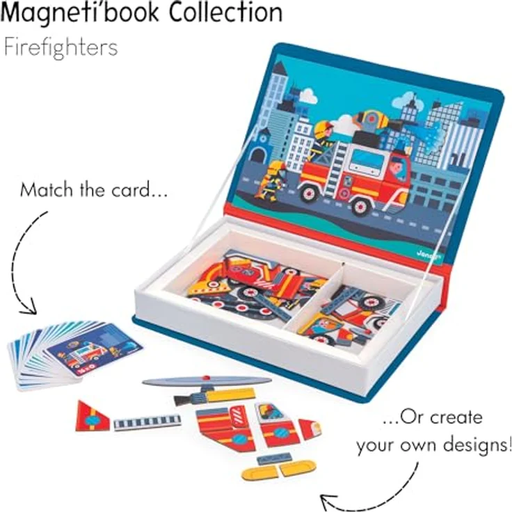 Janod Magnetbuch Feuerwehr, Lernspielzeug mit 60 Magneten, FSC®-zertifiziert, für Kinder ab 3 Jahren – Bild 7