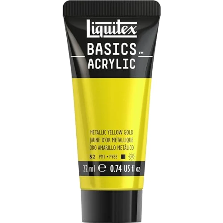 Liquitex Basics Acrylfarbe Metallic Gelbgold, 22 ml Tube, lichtecht, mittlere Viskosität, seidenglänzend, monopigmentiert, Archivqualität – Bild 1
