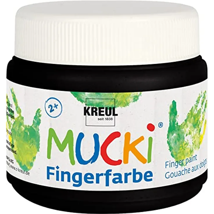 KREUL MUCKI Fingerfarbe schwarz, 150 ml, dermatologisch getestet, vegan, gut auswaschbar
