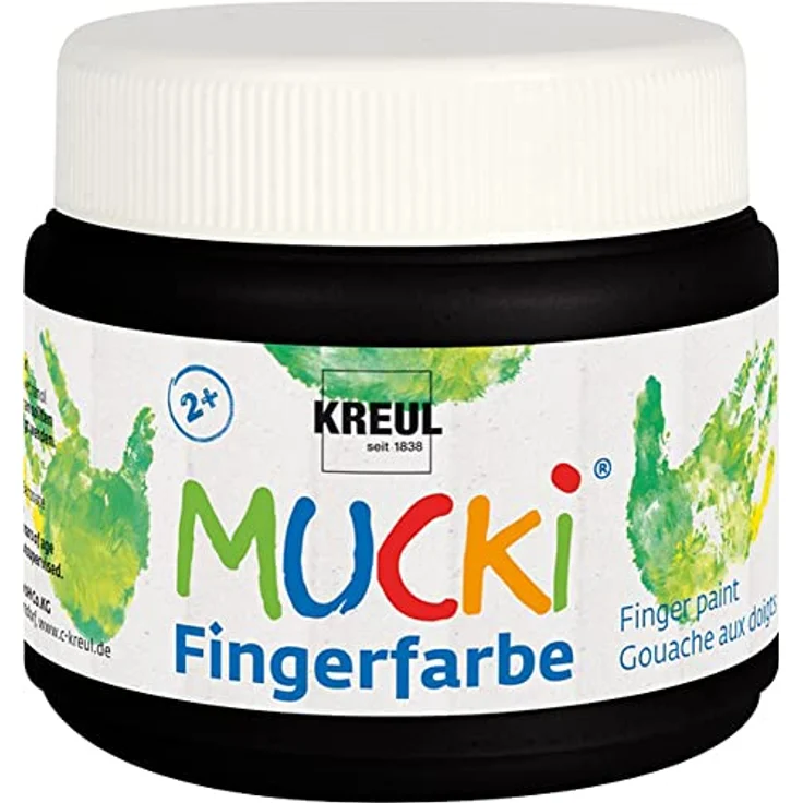 KREUL MUCKI Fingerfarbe schwarz, 150 ml, dermatologisch getestet, vegan, gut auswaschbar – Bild 1