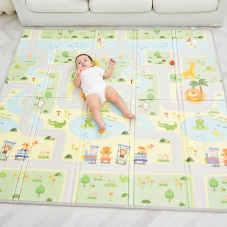 SUPERBE BEBE Krabbelmatte Faltbar 180x200x1.5cm, Wasserdicht, Ökologisch, Rutschfest, Umkehrbar, Mit Buchstaben und Zahlen für Babys und Kinder