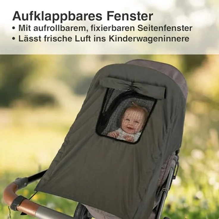 DIAGO Sonnensegel Kinderwagen mit Seitenschutz, UV Schutz 50+, atmungsaktiv und waschbar, Farbe: Anthrazite – Bild 3
