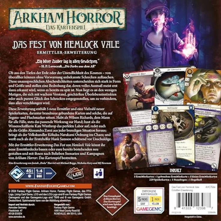 Fantasy Flight Games, Arkham Horror: LCG – Das Fest von Hemlock Vale, Ermittler-Erweiterung, Expertenspiel, Kartenspiel, 1-4 Spieler, Deutsch – Bild 4