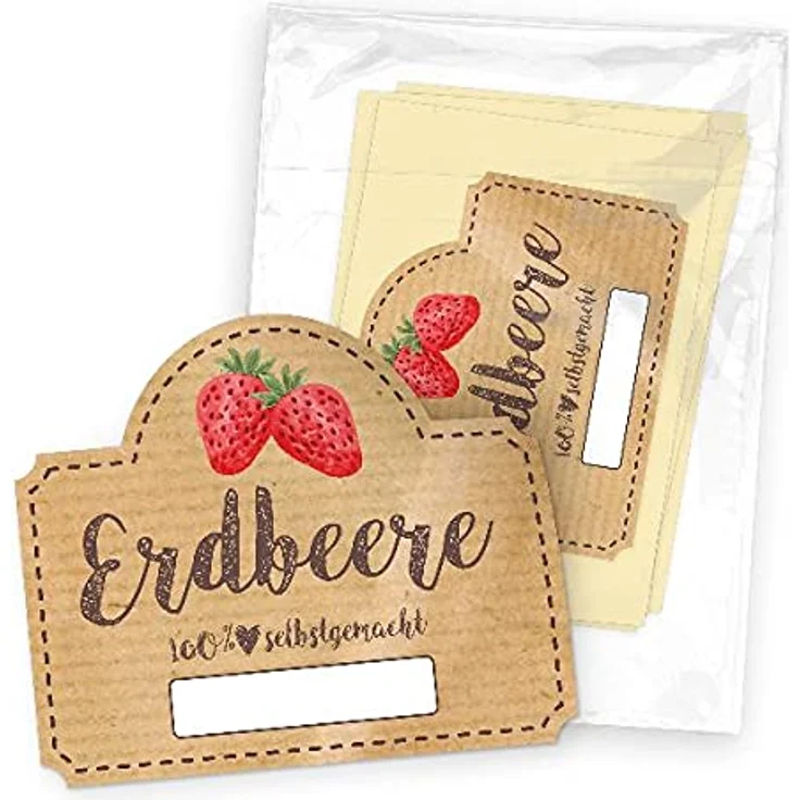 itenga 50x Erdbeere Marmeladen Etikett, selbstklebende Aufkleber aus hochwertigem Papier, 4,5x3,8cm, 100% selbstgemacht, braun – Bild 2