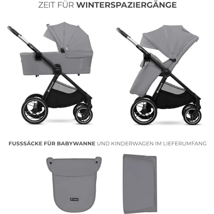 Kinderkraft NEA 2.0 Kombi-Kinderwagen, 2in1 mit Babywanne und Sportsitz, bis 22 kg, Teleskopschieber, inkl. Getränkehalter und Wickeltasche - Platinium Grey, mit Gratis Mobilitätsgarantie – Bild 10