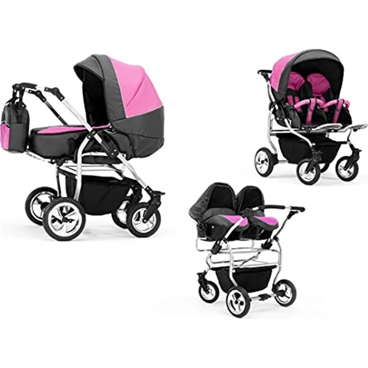 Elcar Zwillingskinderwagen 4 in 1 Duo inkl. Autositze - 13 Teile - in 20 Farben - Preisvergleich – Bild 1