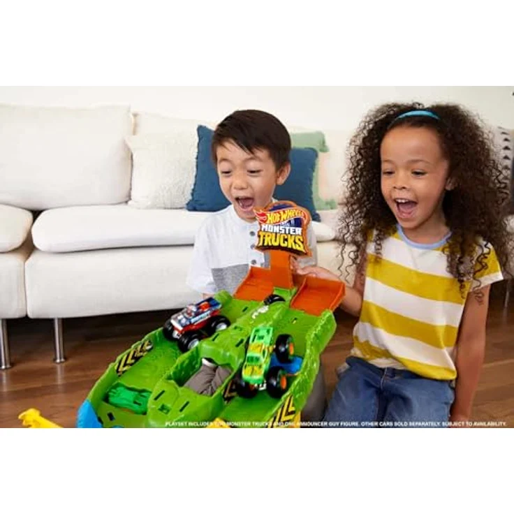 Hot Wheels HJG32 - Monster Trucks Rennstrecke Spielset mit den Monster Trucks Bigfoot und Gunkster für Kopf-an-Kopf-Rennen, Autospielzeuge für Kinder ab 4 Jahren - Preisvergleich – Bild 3