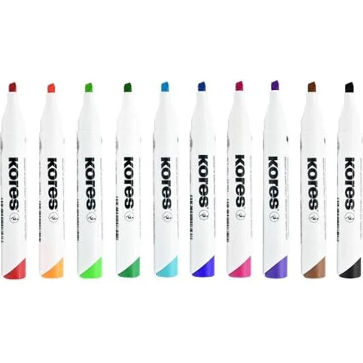 KORES Whiteboard Marker M20801, 10er Set mit 3-5mm Keilspitze, schnell trocknende Tinte, schwarz, blau, rot, grün, pink, violett, türkis, braun, hellgrün, orange – Bild 5