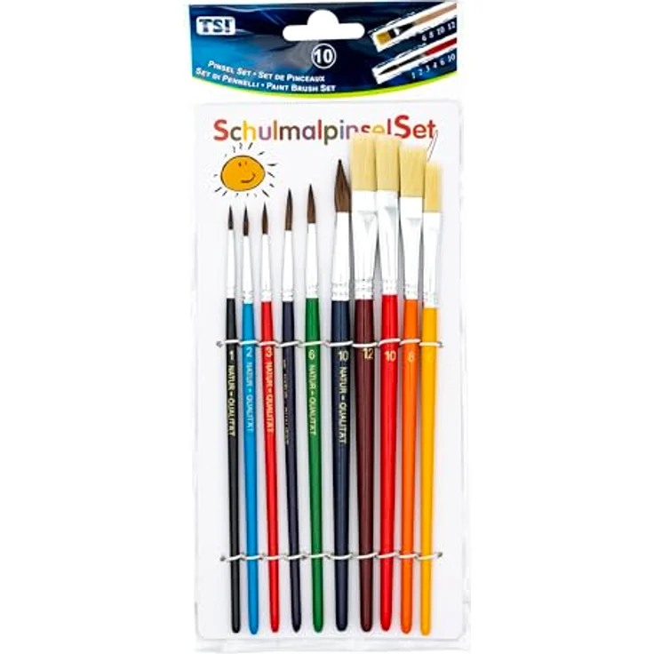 TSI Schreibwaren Malpinsel Pinselset 10 St Vegan Haar- + Borstenpinsel Haar 1 2 4 6 8 10 Borsten, hochwertige Qualität, farbig lackierter Schaft – Bild 3