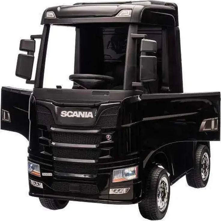 ES-TOYS Lizenzierter SCANIA R Series Kinder-Elektro-LKW, 4-Motoren, 2x12V Akku, 2.4G, EVA-Reifen, Ledersitz schwarz