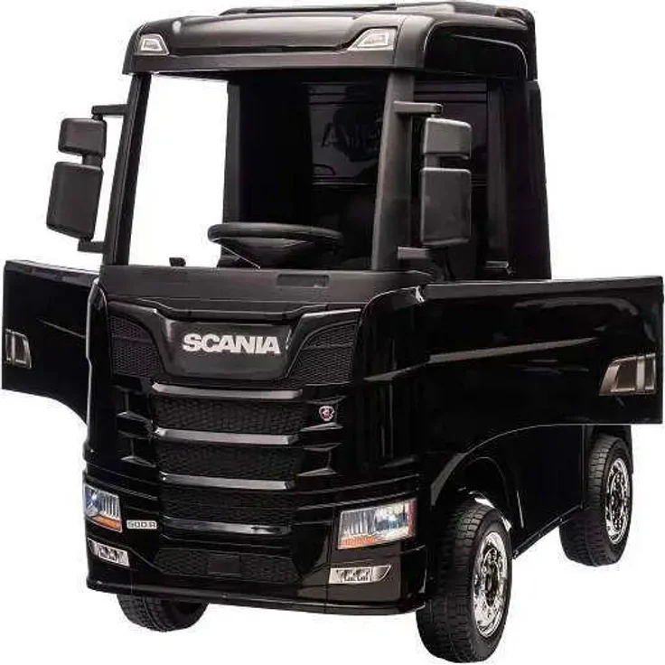 ES-TOYS Lizenzierter SCANIA R Series Kinder-Elektro-LKW, 4-Motoren, 2x12V Akku, 2.4G, EVA-Reifen, Ledersitz schwarz