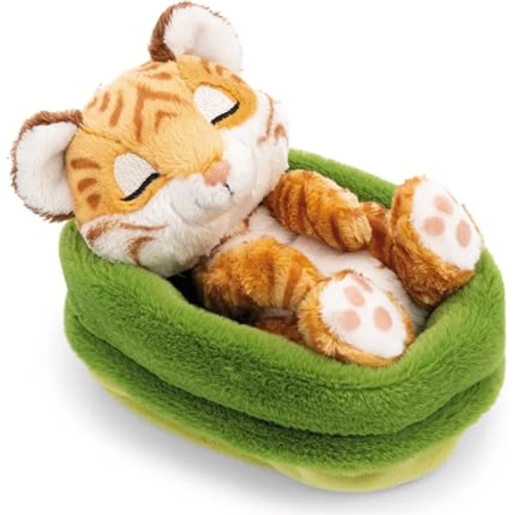 NICI Kuscheltier Tiger 12cm schlafend im Körbchen, braun, aus weichem Plüsch, ideales Plüschtier zum Kuscheln und Spielen, für Kinder & Erwachsene, Geschenkidee - 62872 – Bild 1