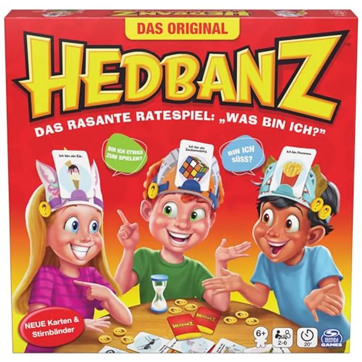 Spin Master Games Hedbanz Neuauflage (2025), das rasante Ratespiel für 2-6 Spieler*Innen ab 6 Jahren mit 6 individuellen Stirnbändern und 70 Bildkarten