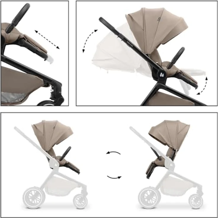 hauck Move N Care, Mocha - Multifunktionaler Kinderbuggy ab Geburt bis 22 kg, Wendbarer Sitz mit Liegefunktion, XL Verdeck mit UPF 50+, Federung & Gummi Räder, Höhenverstellbarer Schieber, Inklusive Adapter – Bild 4