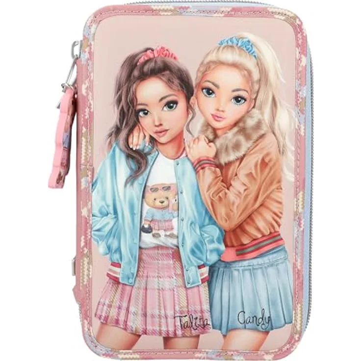 Depesche 13009 TOPModel Team Teddy - Gefüllte 3-Fach Federtasche in Rosé, mit Model Motiv und Anhänger, Federmappe mit Buntstiften, Lineal, Schere uvm. - Preisvergleich