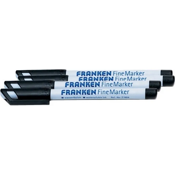 FRANKEN Whiteboard Marker Finemarker 0,7 mm, schwarze Pigmenttinte, geruchsneutral, 4 Stück in SB-Verpackung