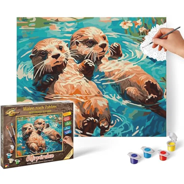 Schipper Malen nach Zahlen Meisterklasse, Otterpärchen, Malvorlage mit detaillierten Strukturen und warmen Brauntönen, Made in Germany