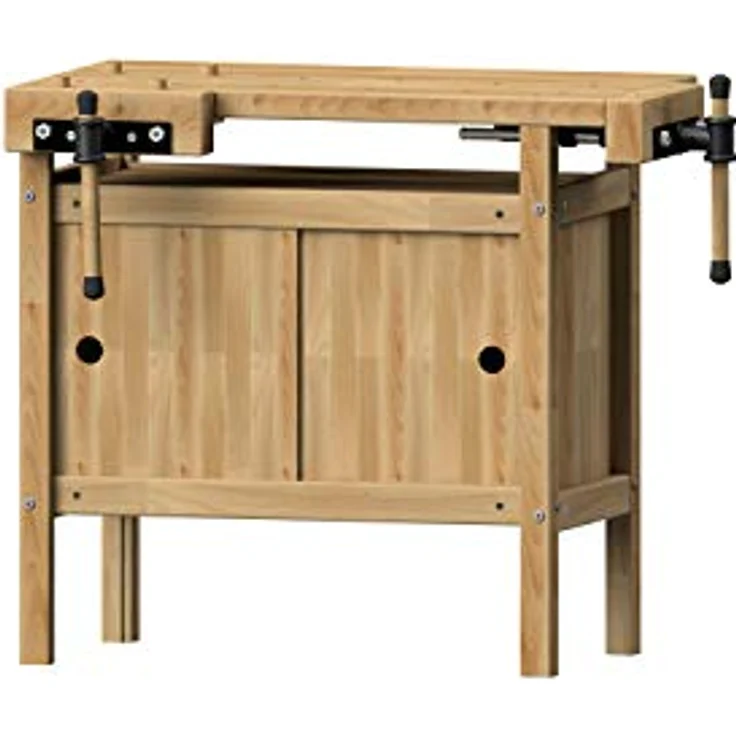 ANKE Kinderhobelbank Modell 40, nachhaltige Werkbank mit gewachster Buchenholzplatte, höhenverstellbar 640-750 mm, inkl. 8 Holzbankhaken, Naturbelassen, 920 x 540 mm – Bild 1