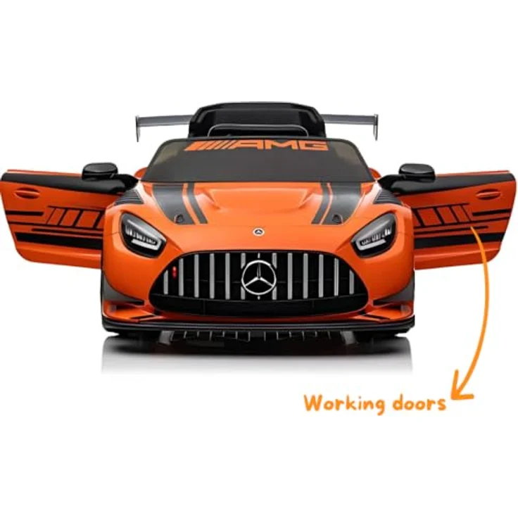 Mercedes Kinder Elektroauto AMG GT3, 12V mit MP3-Player, Sicherheitsgurt, 1-Sitzer, Orange, für 1 bis 6 Jahre – Bild 9