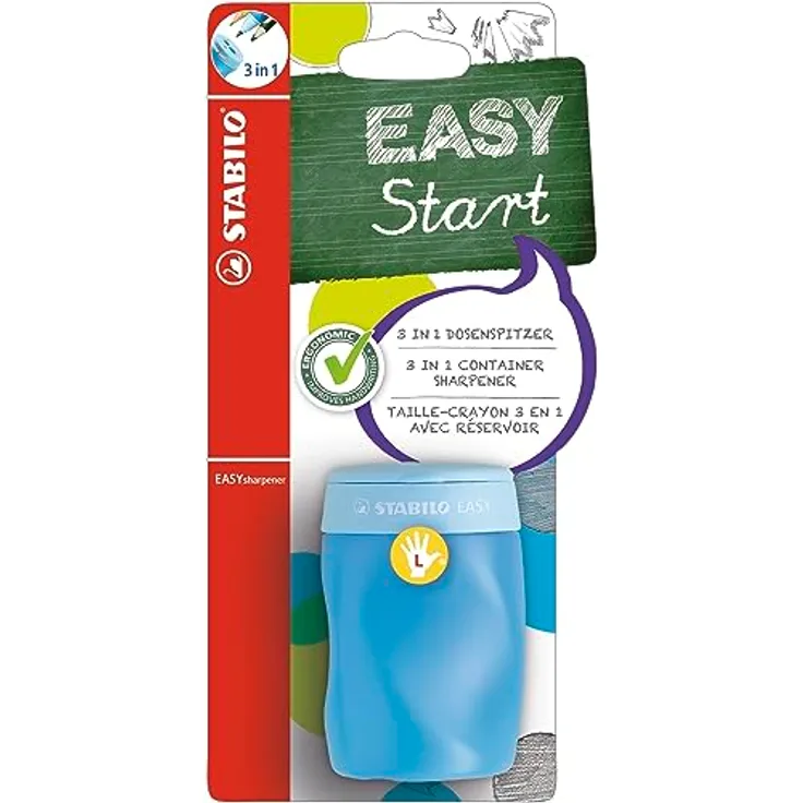 Ergonomischer Dosen-Spitzer für Linkshänder - STABILO EASYsharpener - 3 in 1 - blau