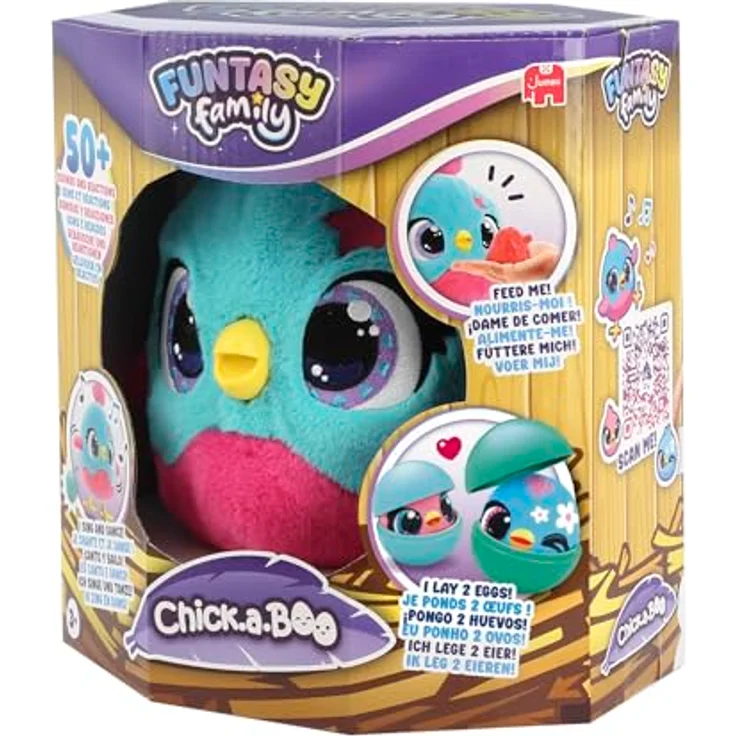 Jumbo Funtasy Family - Chick-a-Boo, interaktives Kuscheltier mit singender, tanzender Hühner-Mama, inklusive Erdbeere und Überraschungsküken – Bild 6