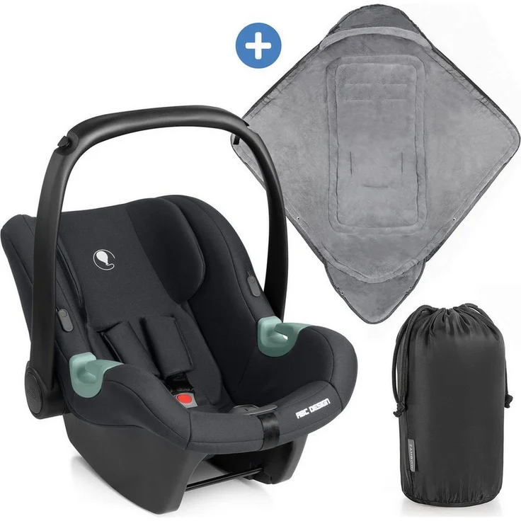 ABC Design Babyschale Tulip i-Size - Schwarz, für Neugeborene bis 15 Monate, 3-Punkt-Gurt, Isofix, mit Sitzverkleinerer & Einschlagdecke