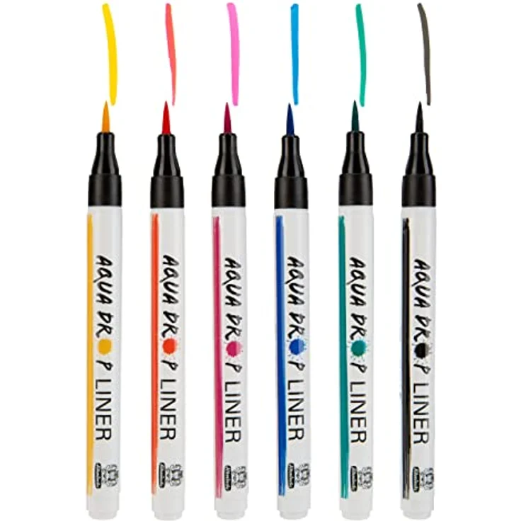 Schmincke AQUA DROP Set mit 6 Linern mit Pinselspitze, pigmentbasierte Aquarellfarbe in 6 Farbtönen, nachfüllbar, Kalligrafie, Handlettering – Bild 2