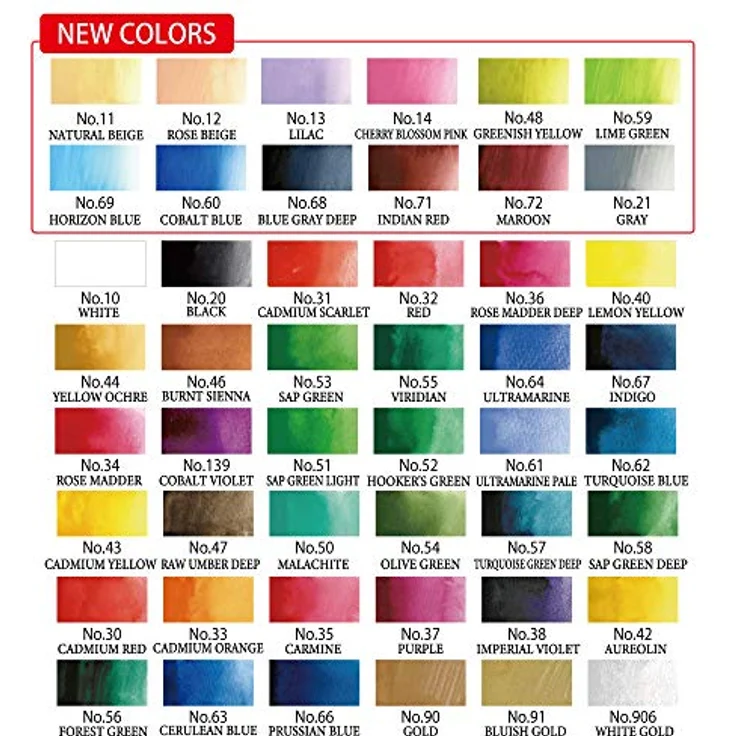 Kuretake Gansai Tambi Aquarellfarben, 48 Farben Set mit großformatigen Pans und Palette, wasserbasierte Pigmente in eleganter Eco-Verpackung – Bild 2