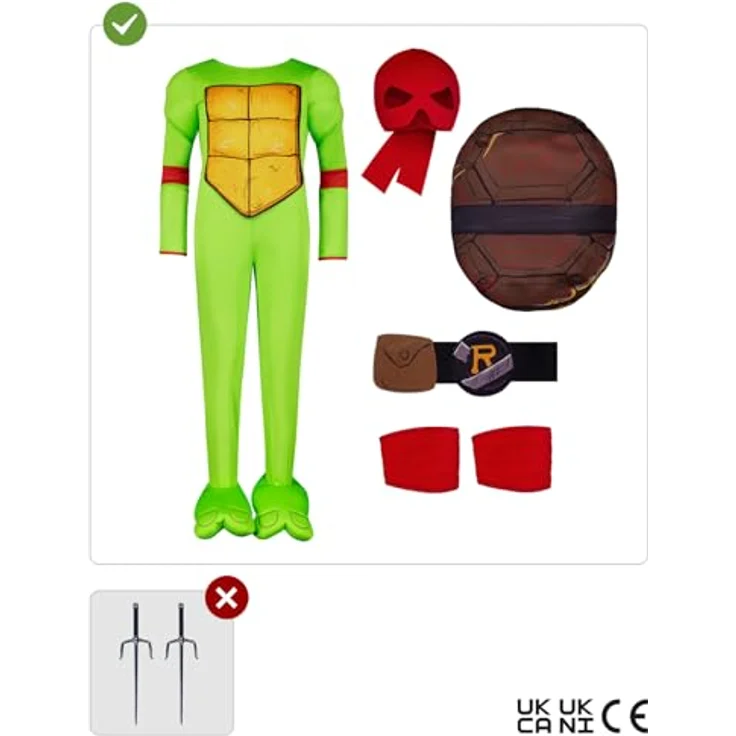 Funidelia Offizielles Raphael Teenage Mutant Ninja Turtles Kostüm für Kinder, grüner Overall mit Maske und Panzer, Größe 5-6 Jahre, für Karneval, Halloween und Partys – Bild 2