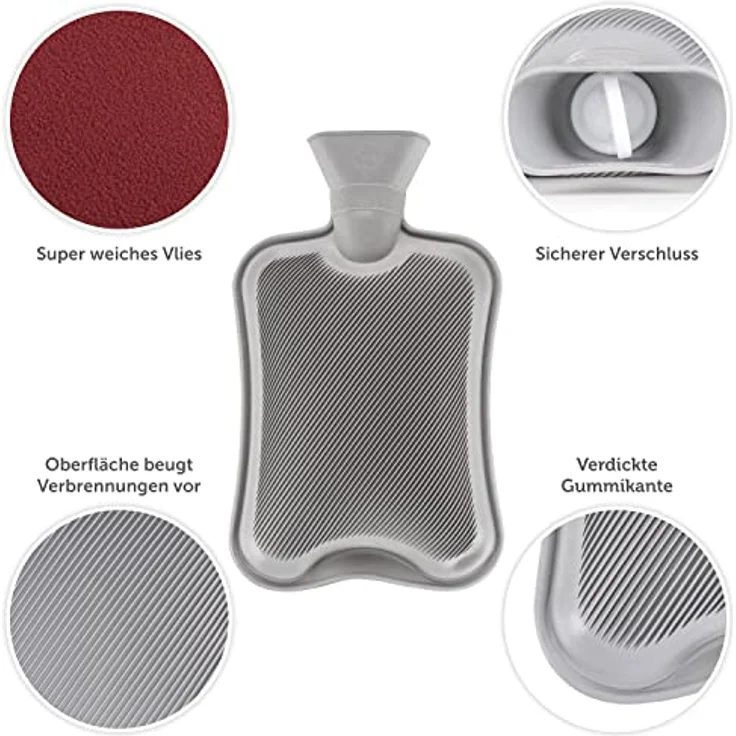 Blumtal Wärmflasche mit Bezug aus Polar Fleece, 1,5 L Bettflasche zur Schmerzlinderung, für Kinder und Erwachsene, waschbar, drei modische Farben verfügbar – Bild 3