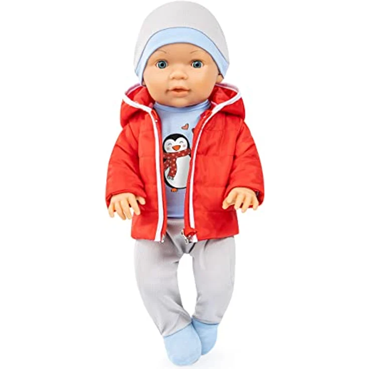 Bayer Puppenkleidung Pullover/Hose 38-42 cm (Set, 7-tlg), Pinguinmotiv, fröhlich bunt – Bild 3
