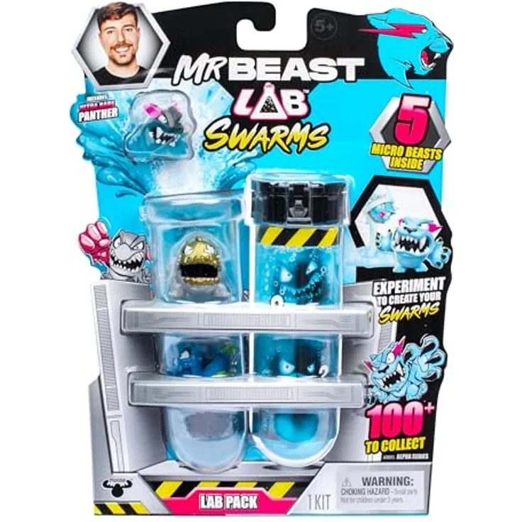 MRBEAST LAB Swarms Laborpackung; Experimentieren, 5 Sammelfiguren enthüllen; mit Chance auf Hyperchrome Panther der Limited