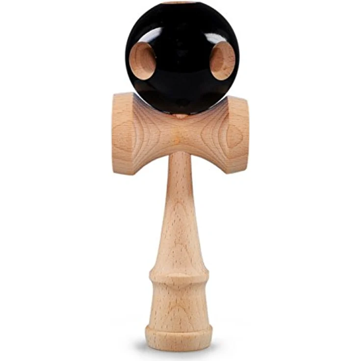 Ganzoo Kendama, Traditionelles jap. Spielzeug für Trickübungen, schwarz Beginner, 3 genormte Fangteller, verbessert Hand-Augen Koordination und Fokus – Bild 1