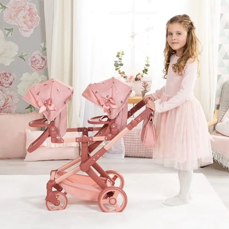 Bayer Design Twin XEO, Zwillingspuppenwagen mit Tasche und Sonnendach, höhenverstellbarer Griff, für Puppen bis 46 cm – Bild 2