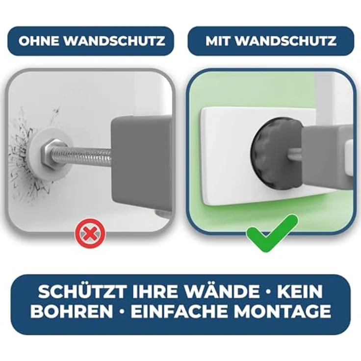 Wandschutz Pads für Treppengitter und Türgitter - Original Hoffenbach Germany - Färbt nicht ab - Kein Bohren notwendig - Für Baby, Kind, Hund 4 Stück (Eckig) – Bild 5