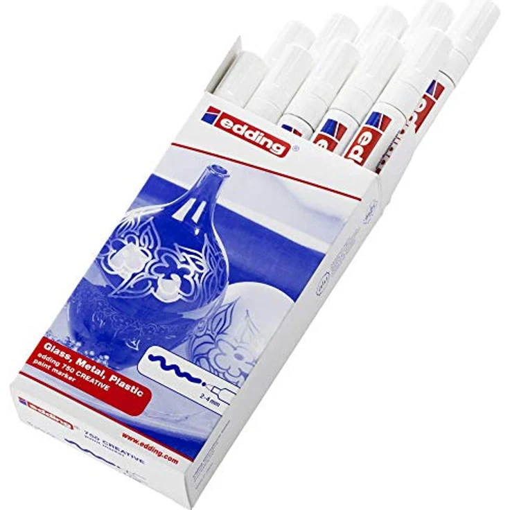 edding 750 Glanzlackmarker, 10 Stück weiß, Rundspitze 2-4 mm, wasserfest und stark deckend für Glas, Stein, Holz, Kunststoff und Papier – Bild 2