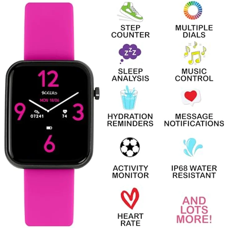 Tikkers Kids Series 13 Smartwatch mit Fitness-Tracker, Wecker, Kamera, GPS-Anschluss, Pulsmesser, Schrittzähler, Touchscreen, Rosa Silikonarmband – Bild 3