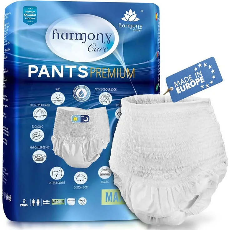Harmony Care Windeln für Erwachsene - MAXI diskrete Windelhosen Pants (8-St., saugstarke Inkontinenzpants für Frauen und Männer), mit bequemen Tragegefühl - Preisvergleich
