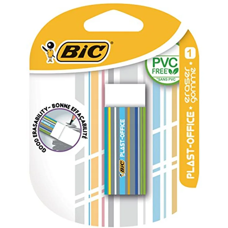 BIC Radierer PLAST-OFFICE aus Kunststoff, 61 x 22 x 11.5 mm, Blister à 1 Stück