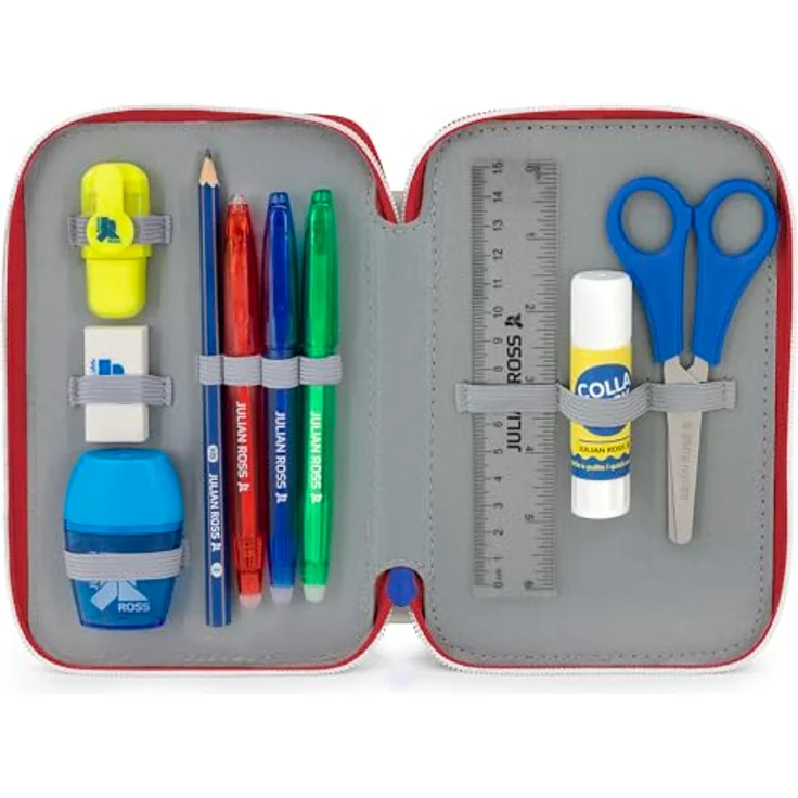 Clondo 3-Fach Federmäppchen für Jungen, gefüllt mit 46 Teilen – inkl. radierbarer Stifte, Filzstifte, Buntstifte – ideal für Schule & als Geschenk – Blau – Bild 2