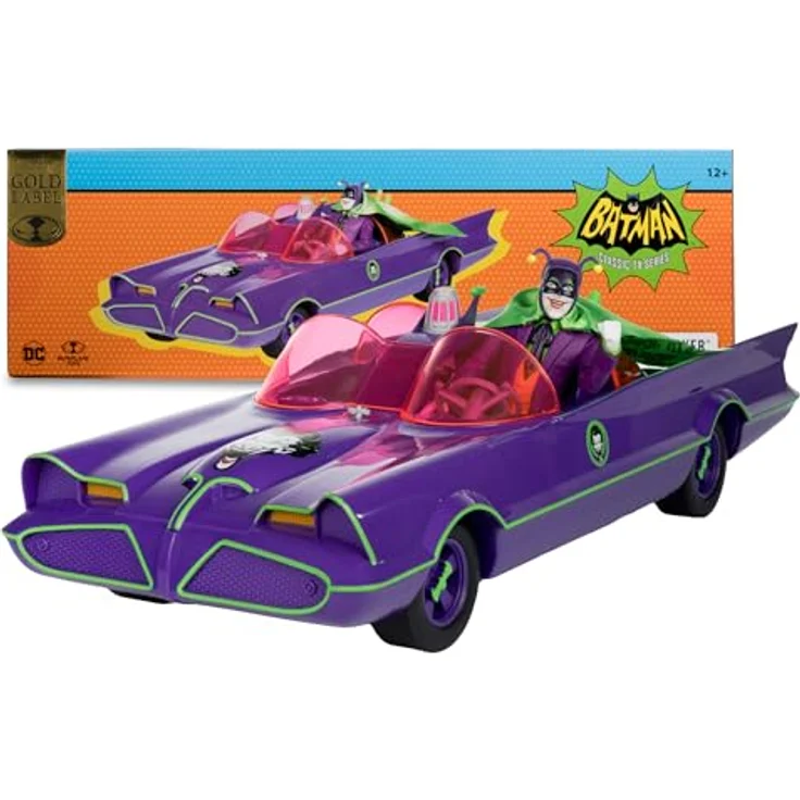 McFarlane Toys DC Retro Batman 66 Batmobil with Joker, detailreiches Fahrzeug mit beweglichen Rädern und rotierenden Lenkern, Gold Label – Bild 4