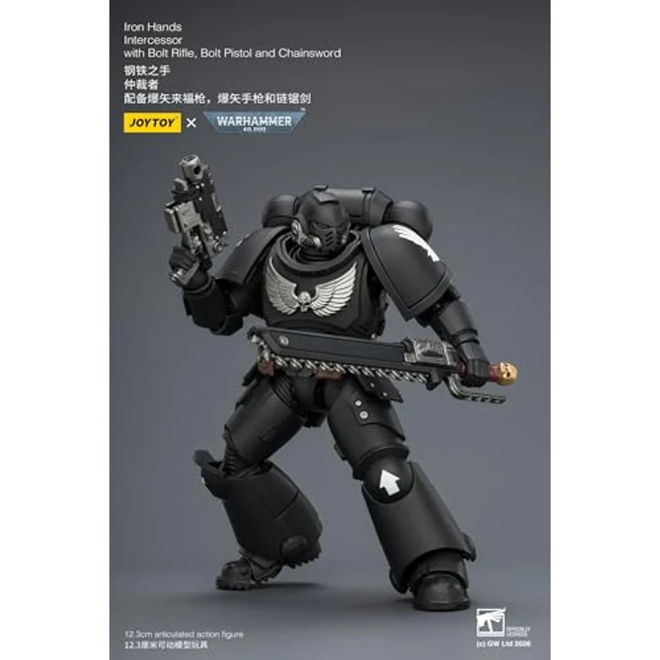 Joy Toy Warhammer Iron Hands Intercessor Figur, 12 cm, detailreiche Sammelfigur mit Bolzengewehr, Bolzenpistole und Kettenschwert – Bild 7
