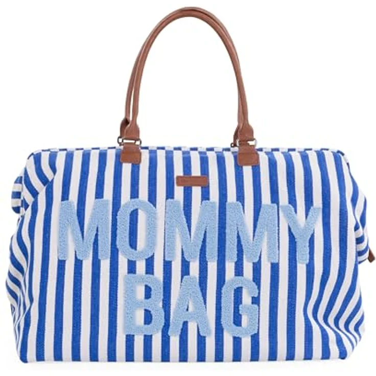 Childhome Mommy Bag, Wickeltasche mit großem Fassungsvermögen, blauen Streifen, Wickelauflage und verstellbarem Schultergurt – Bild 2