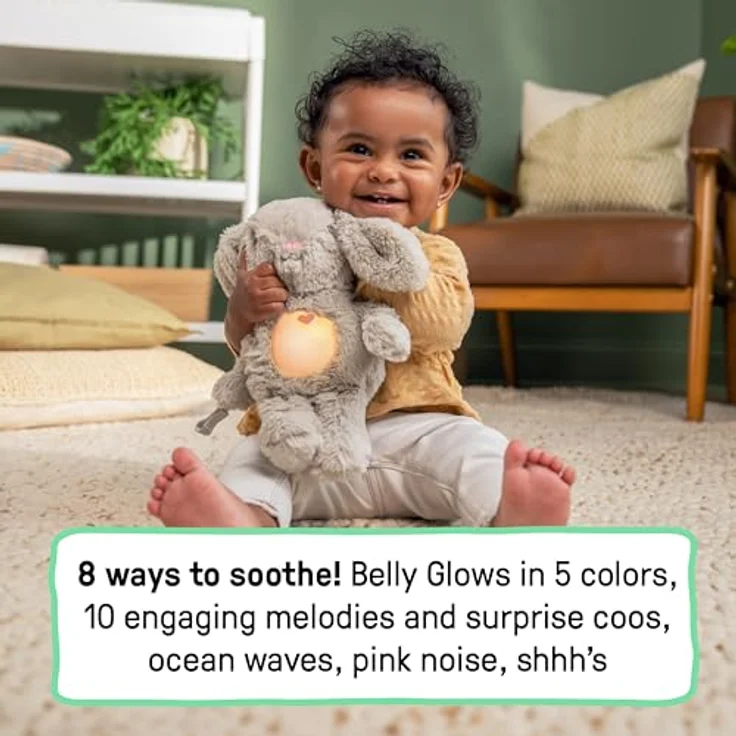 Ingenuity Sylvi Cuddle Pal, Baby Beruhiger mit Schrei-Aktivierung, 10 Beruhigende Melodien, Plüsch Hase, ab 0+ Monaten, mit leuchtendem Bauch in 5 Farben – Bild 2