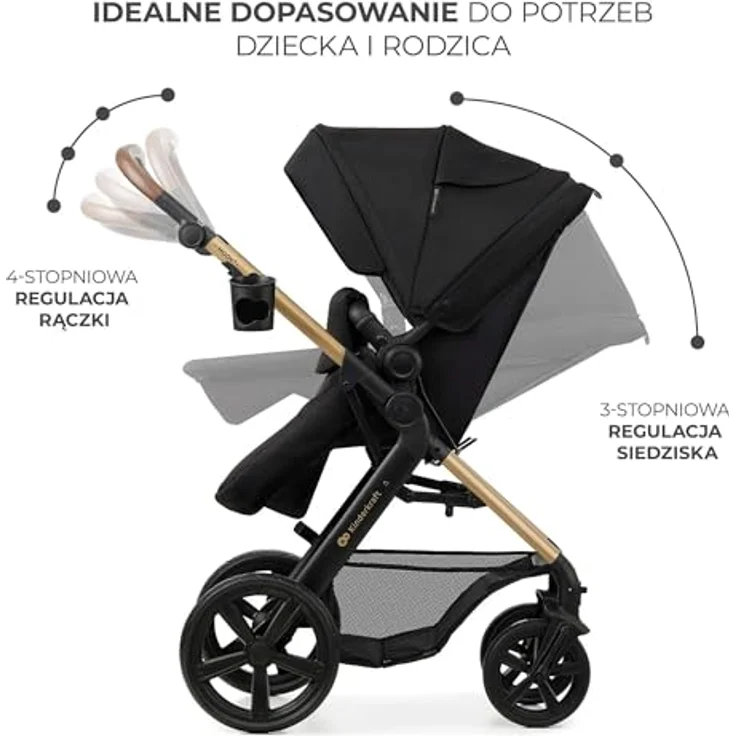Kinderkraft 4in1 Kombi-Kinderwagen-Set MOOV 2, wendbarer Sitz & Wanne in Pure Black, inkl. Babyschale MINK PRO, Isofix-Base, Wickeltasche & Zubehör, für Kinder von 0 bis 22 kg – Bild 15