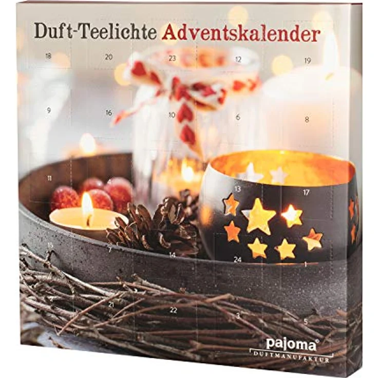 Pajoma Adventskalender 24 Teelichte mit 6 verschiedenen Düften & 1 Teelichthalter, festlich gestaltet – Bild 2