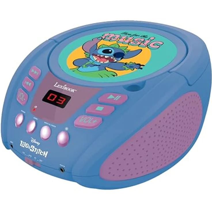 Lexibook Disney Stitch RCD109D, tragbarer Bluetooth CD-Player mit mehrfarbigen Lichteffekten, Mikrofonanschluss und Aux-Eingang, blau – Bild 2