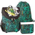 SKANDO BAGS Lego® - Jungen Easy Schulranzenset 3tlg. - NINJAGO®, Green 2023 - Mit Turnbeutel, Federmäppchen (inkl. Aller nötigen Schreibutensilien) - Leichtgewicht und hoher Komfort